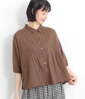 ボイルピンタック7分袖シャツ(ブラウン-ONESIZE)