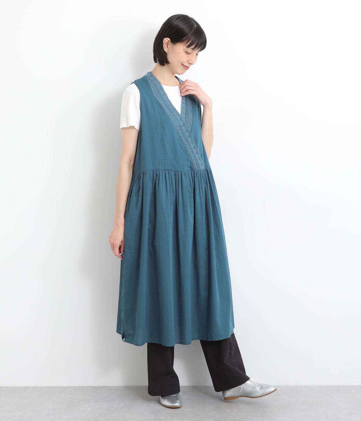コードコットンレースカシュクールワンピース(ブルー-ONESIZE)