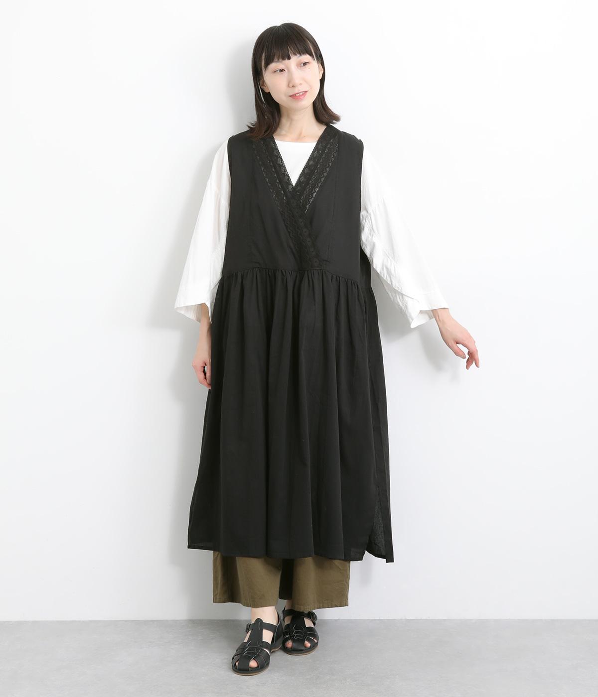 コードコットンレースカシュクールワンピース(ブラック-ONESIZE)