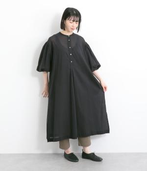 ボイルバルーンシャツワンピース7分袖(ブラック-ONESIZE)