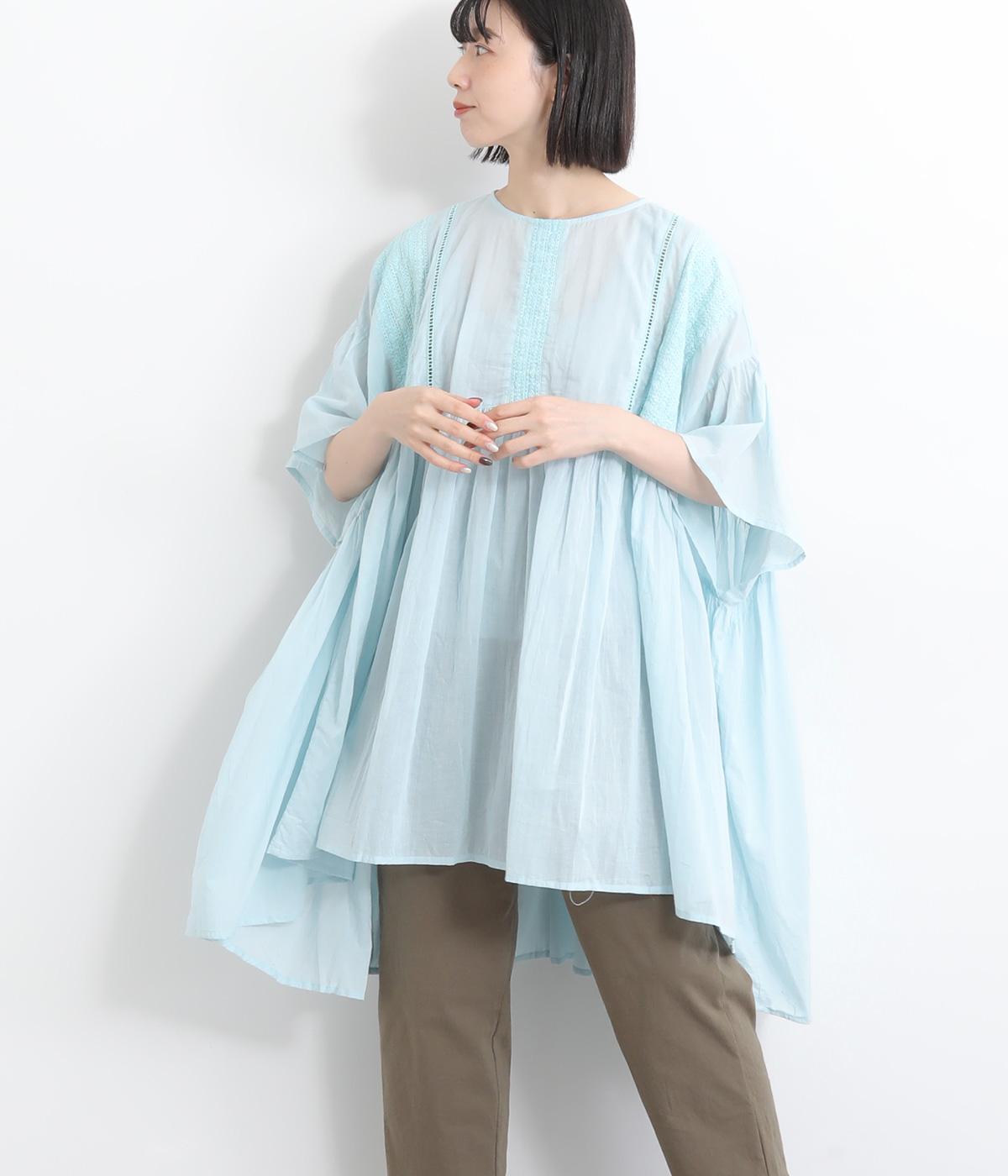 ボイルレースギャザーチュニック(サックス-ONESIZE)