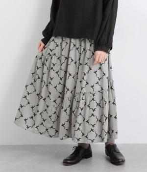 コードコットンカモメプリントランダムティアードスカート