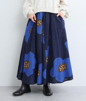 ヴィンテージ加工大花プリントサーキュラースカート(ネイビー-F)