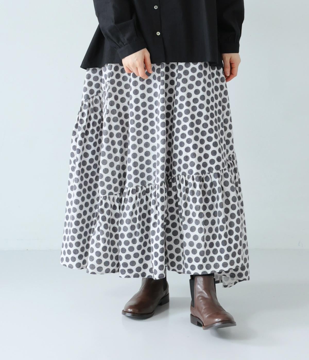 起毛ドットランダムティアードスカート(ホワイト-F)