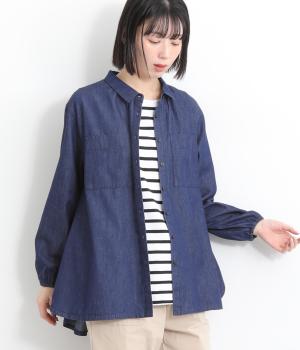 デニムギャザーシャツ(ネイビー-F)
