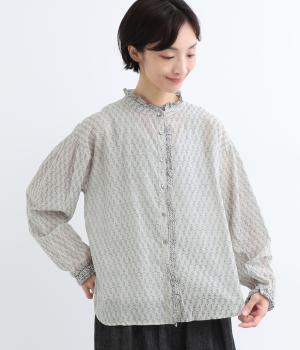 ブロックプリントフリルシャツ