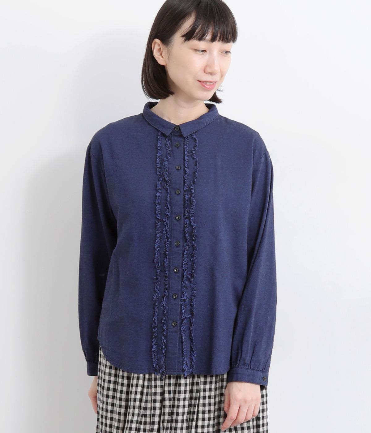 シャリシャリオックスフリンジシャツ(ネイビー-F)