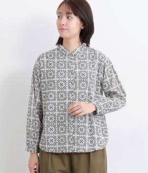 コードコットンプリント長袖シャツ