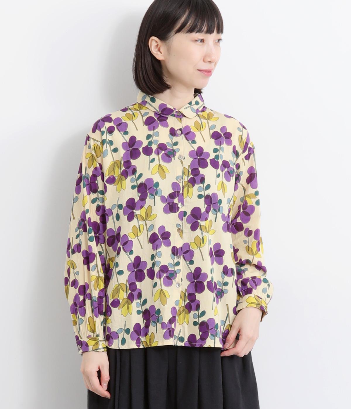 コードコットンプリント長袖シャツ(ベージュ-F)