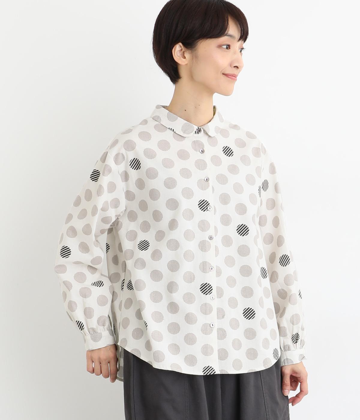 シーチングドットプリント長袖シャツ(ホワイト-F)