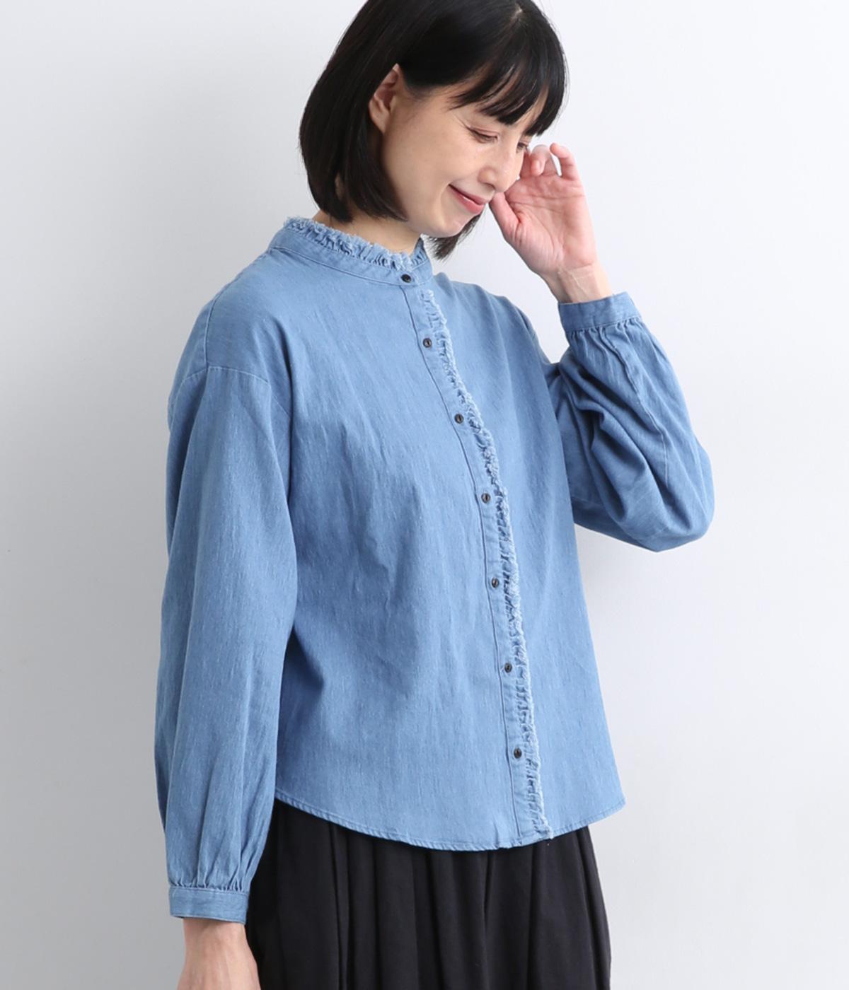 デニムフリルシャツ(ブルー-F)