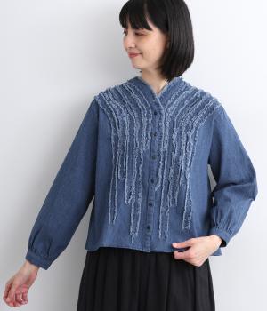 デニムフリンジカーディガン(ネイビー-F)