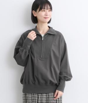 裏毛ハーフジッププルオーバー(チャコール-F)