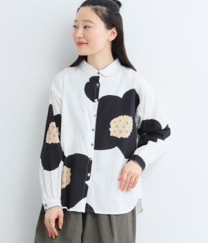 ヴィンテージ加工大花プリントレギュラーシャツ(ホワイト-F)