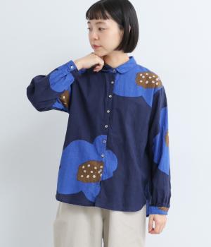 ヴィンテージ加工大花プリントレギュラーシャツ(ネイビー-F)