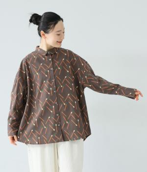 起毛マッチ柄ロングシャツ(チャコール-F)