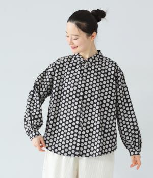 起毛ドットプリントレギュラーシャツ(ブラック-F)