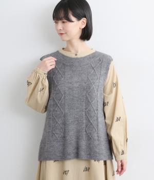 イタリーウールケーブル編ベスト(グレー-F)