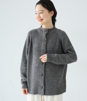 イタリーウールクルーカーディガン(グレー-F)