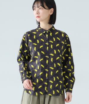 シーチングテーププリントレギュラーシャツ(チャコール×イエロー-F)