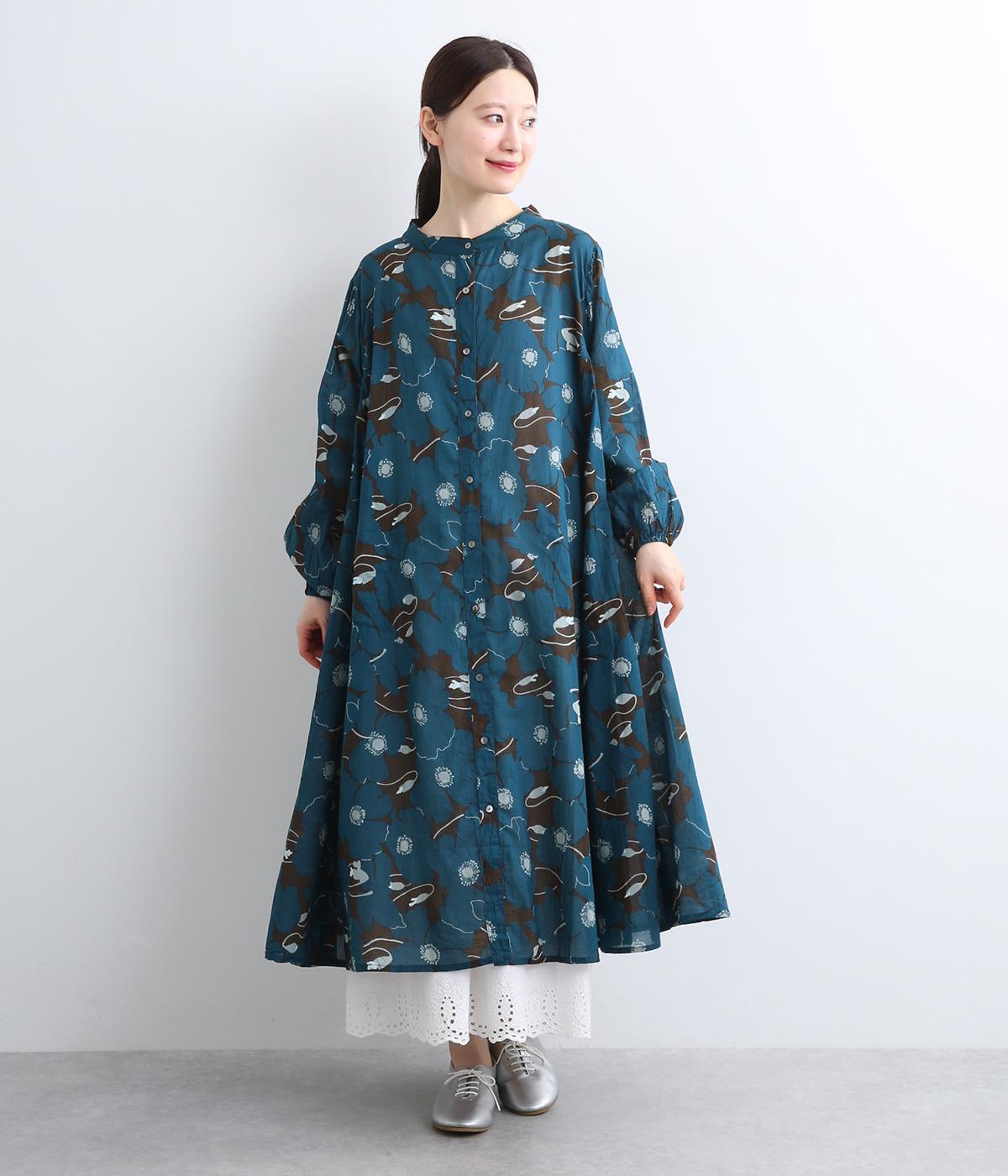 ボイル花柄プリント切替ワンピース