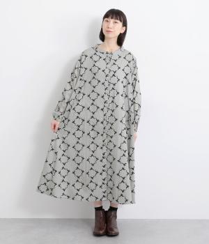 コードコットンカモメプリント切替ワンピース