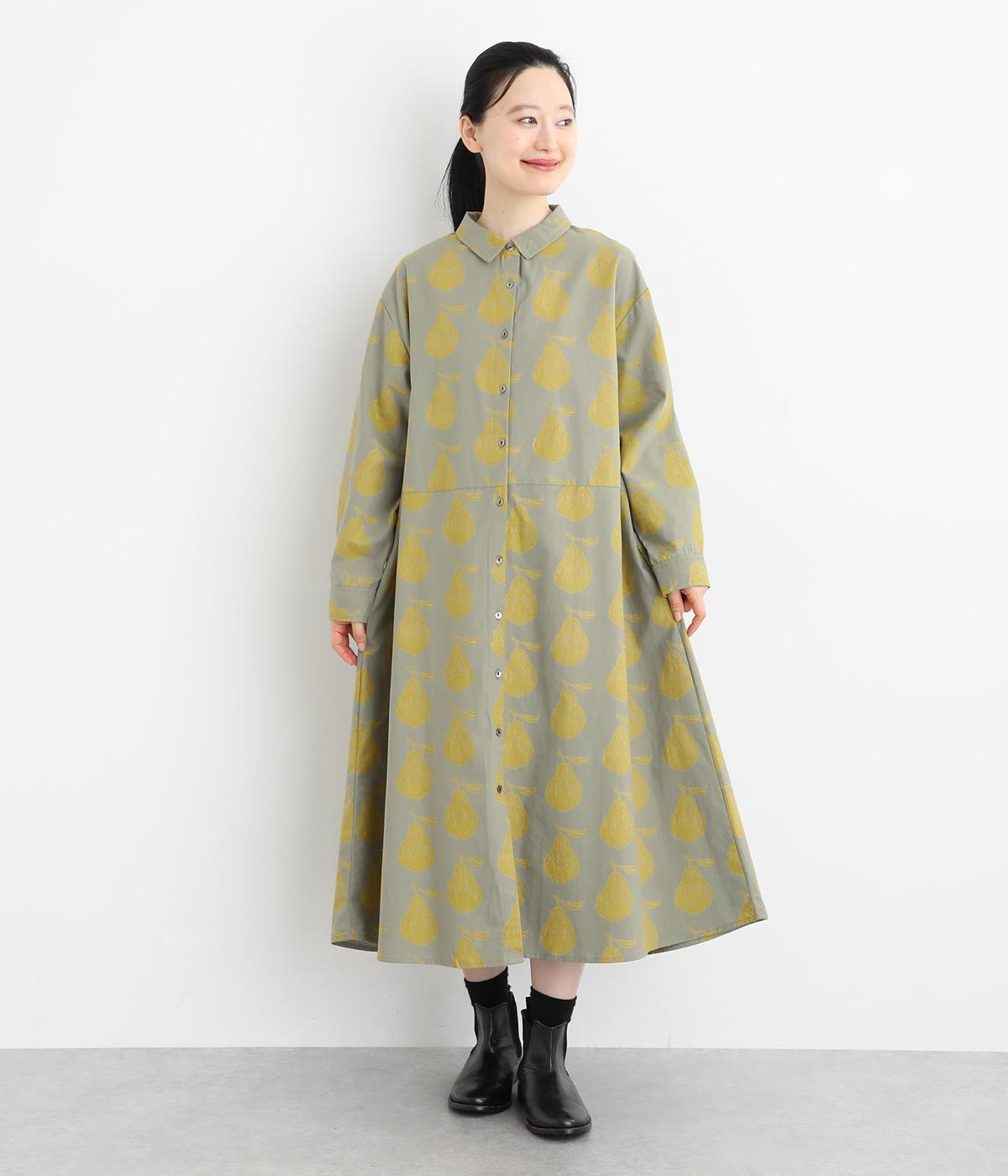 シーチングラフランスプリント切替ワンピース(グレー-F)