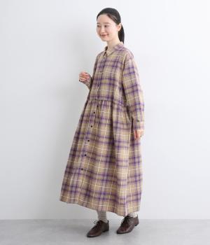 起毛チェック切替ワンピース