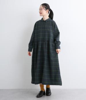 起毛チェック切替ワンピース(ブラックウォッチグリーン-F)