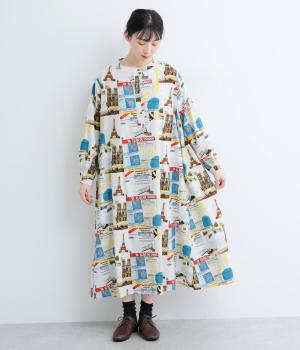 起毛プリント切替ワンピース