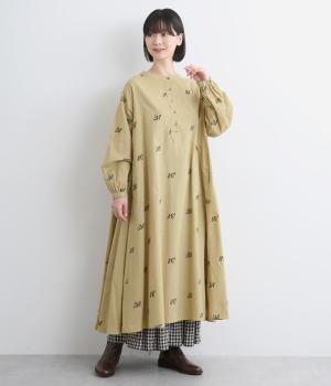 刺繍切替ワンピース(ベージュ-F)