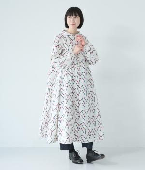 起毛マッチ柄ロング切替ワンピース