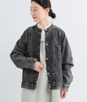 カラーデニムラグランブルゾン(ブラック-F)