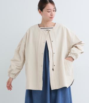 コットングログランバイオウォッシュ加工ピンタックノーカラージャケット(キナリ-F)