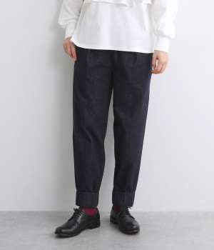 ヘリンボーンジャカードデニム風ジョグパンツ(ネイビー-ONESIZE)