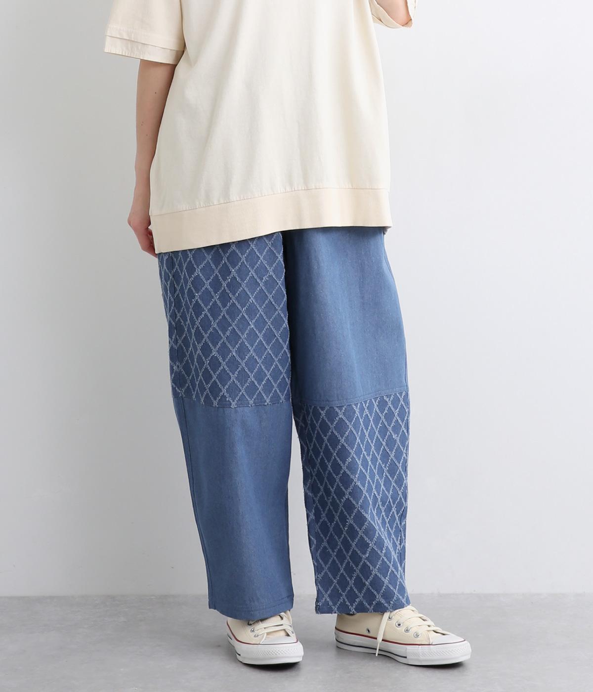 ジャカードデニムドッキングコクーン切替パンツ(ブルーデニム-ONESIZE)