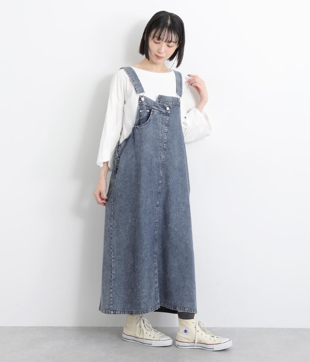 ケミカルデニムサロペットスカート(ネイビーデニム-ONESIZE)