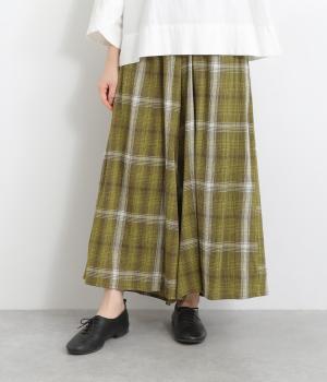 レーヨンクレープチェックワイドパンツ