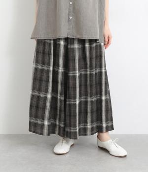 レーヨンクレープチェックワイドパンツ(ブラック-ONESIZE)