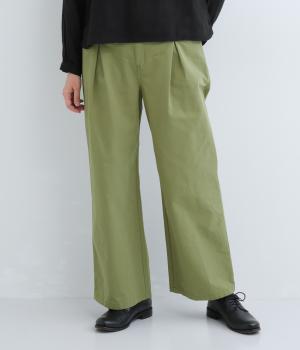 コットングログランバイオウォッシュ加工ワイドパンツ(カーキ-F)