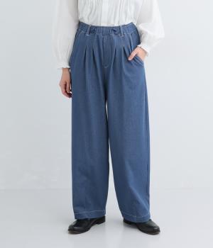 ヘリンボーン裏毛ワイドパンツ(ブルーデニム-F)