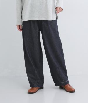 ヘリンボーン裏毛ワイドパンツ(ネイビーデニム-F)