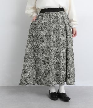 花柄ワッシャーリブギャザースカート(ブラックフラワー-F)