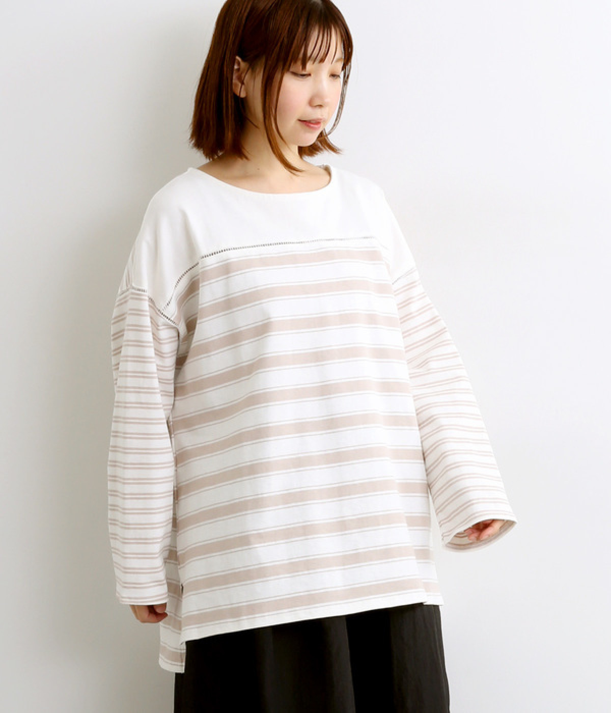 OE天竺バスクTシャツ(ベージュボーダー-ONESIZE)