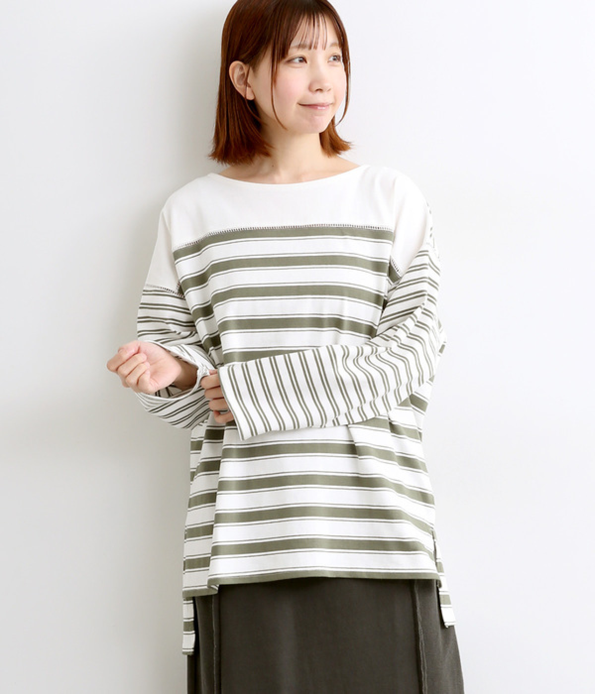 OE天竺バスクTシャツ(グリーンボーダー-ONESIZE)
