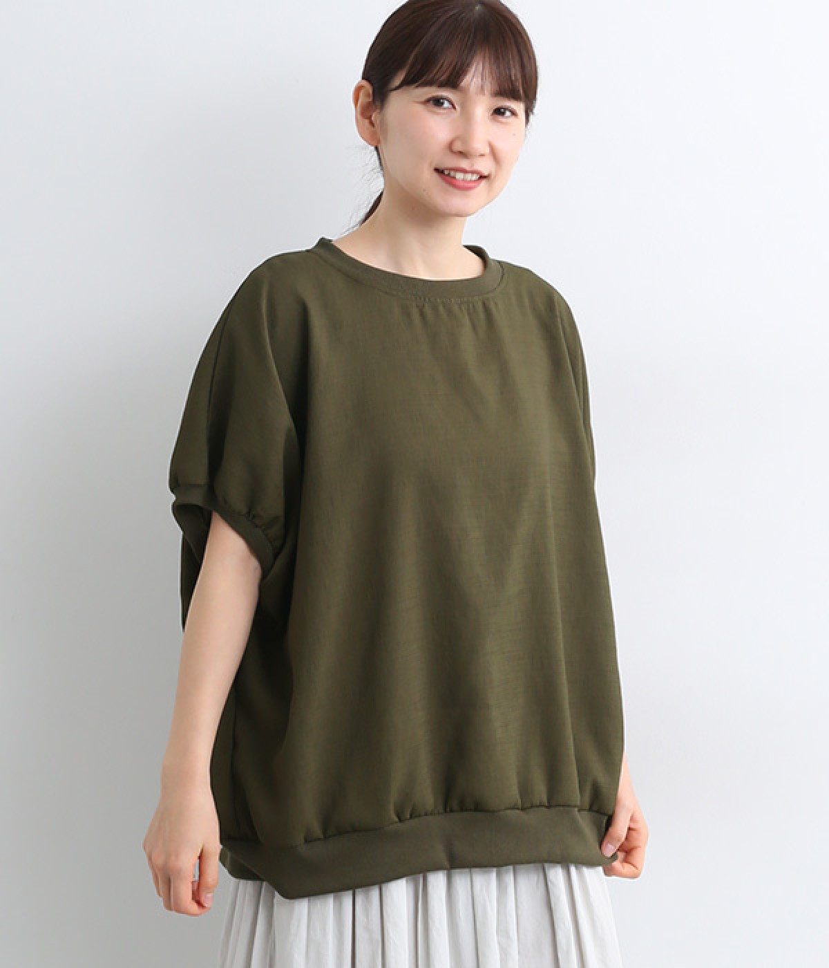 リネンライク布帛ドルマンプルオーバー(カーキ-ONESIZE)