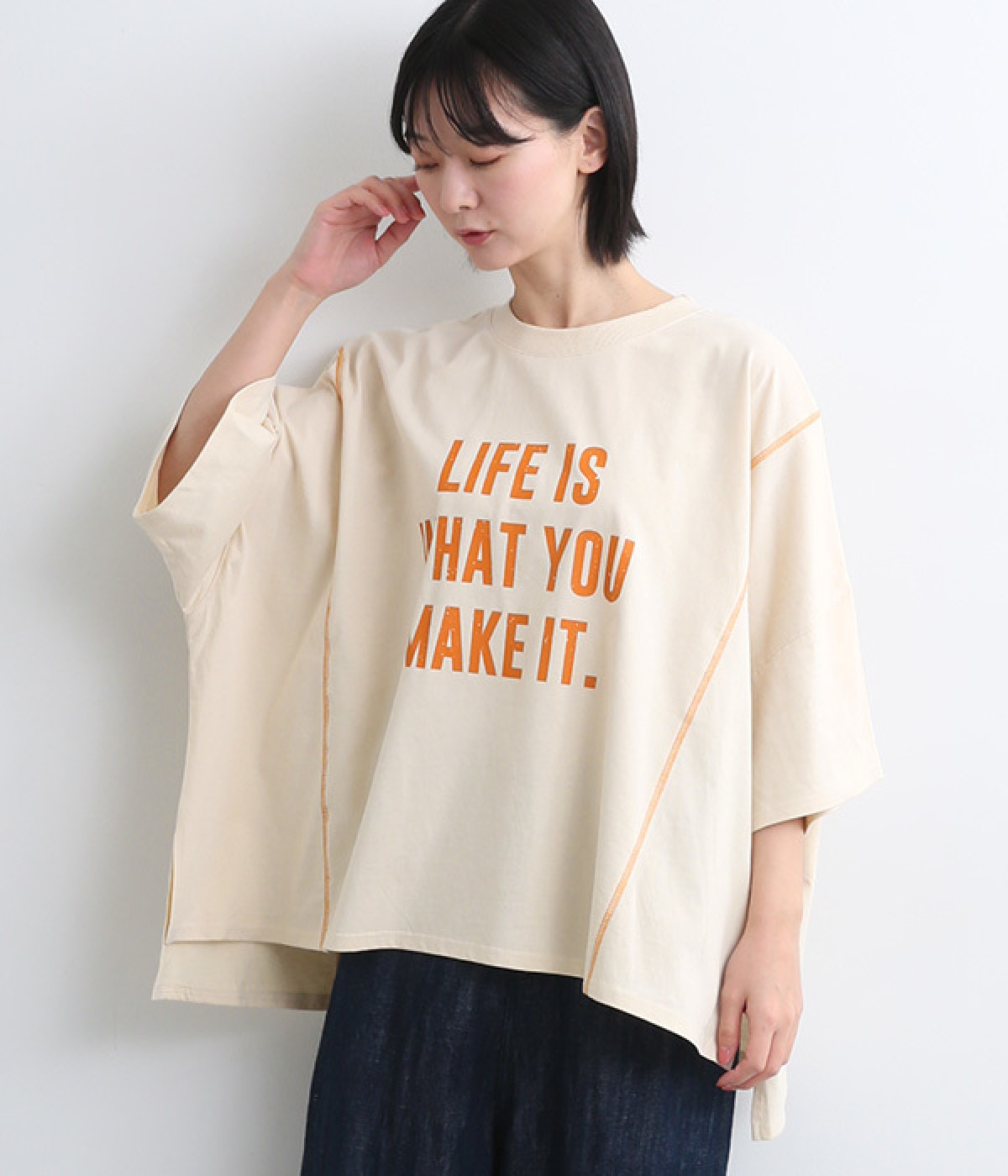 強撚天竺ワイドロゴT(ライトベージュ-ONESIZE)