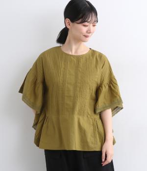 レースパッチワーク 細ピンタックフレアプルオーバー