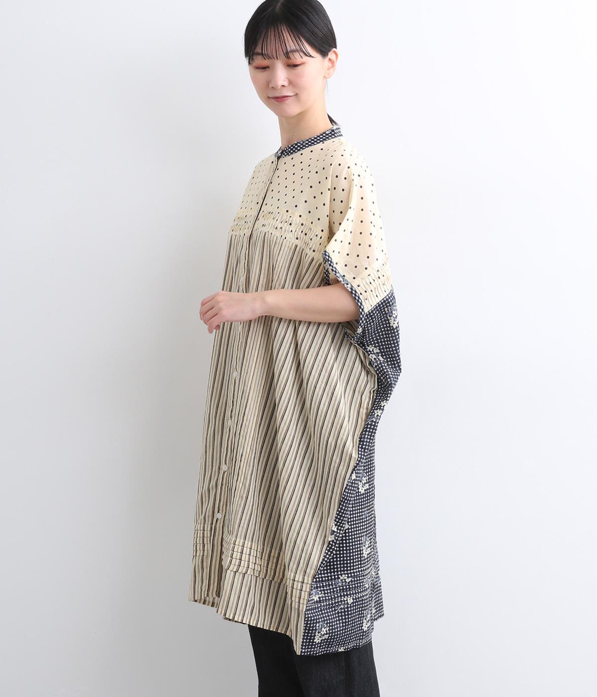 ファブリックダイイングクロッシングタックチュニック(アイボリー-ONESIZE)
