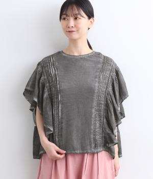 コットンボイルピグメントウォッシュフレア袖プルオーバー